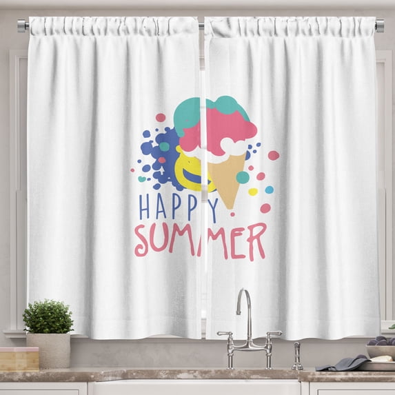 Ambesonne Hello Summer Kitchen Curtains, Ice Cream Doodle, 55"x39", Multicolor