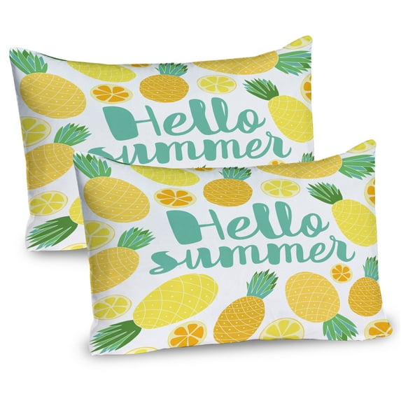 Ambesonne Hello Summer Pillow Sham 2 Pack, Pineapples and Fruits, 36"x20", Green Pale Green Yellow