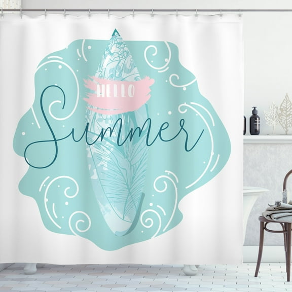Ambesonne Hello Summer Shower Curtain, Surfboard Abstract Sea, 69"Wx84"L, Seafoam Pale Pink