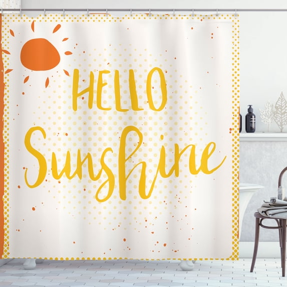 Ambesonne Hello Sunshine Shower Curtain, Halftone Dots Words, 69"Wx75"L, Orange Yellow