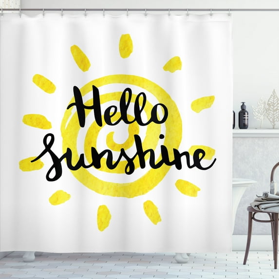 Ambesonne Hello Sunshine Shower Curtain, Spiral Sun Motif, 69"Wx75"L, Yellow Charcoal Grey