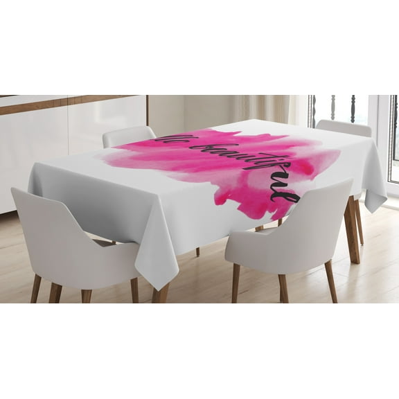 Ambesonne Hello Tablecloth Rectangular Table Cover, Words on Pink, 60"x90", Magenta Black