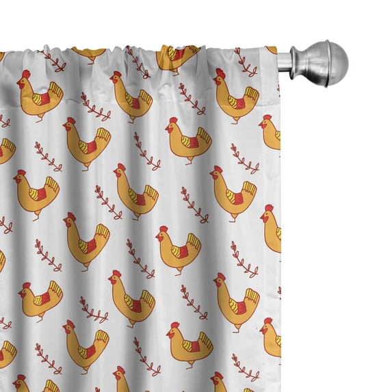 Ambesonne Hen Curtains, Doodle Chickens and Branches, Pair of 28"x63", Orange Dark Pink