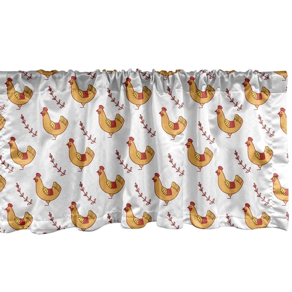 Ambesonne Hen Window Valance, Doodle Chickens and Branches, 42" x 12", Orange Dark Pink
