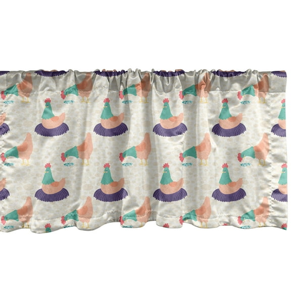 Ambesonne Hen Window Valance, Nibbling and Sitting Animals, 54" X 12", Quartz Peach