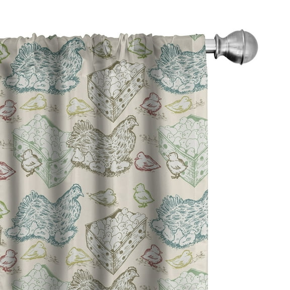 Ambesonne Hen and Chicks Curtains, Animal Mother, Pair of 28"x63", Eggshell Multicolor