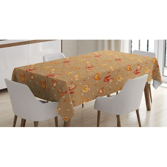 Ambesonne Hen and Chicks Tablecloth Rectangular Table Cover, Farm Family Animals, 60"x84", Camel Vermilion