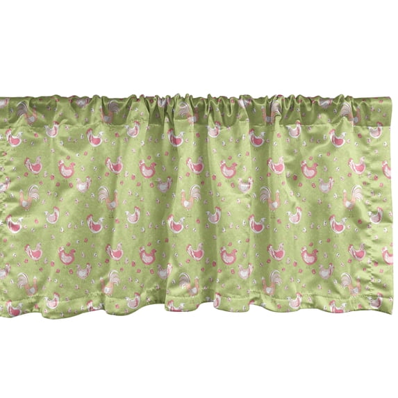 Ambesonne Hen and Chicks Window Valance, Chicken and Rooster, 54" X 18", Green Pink