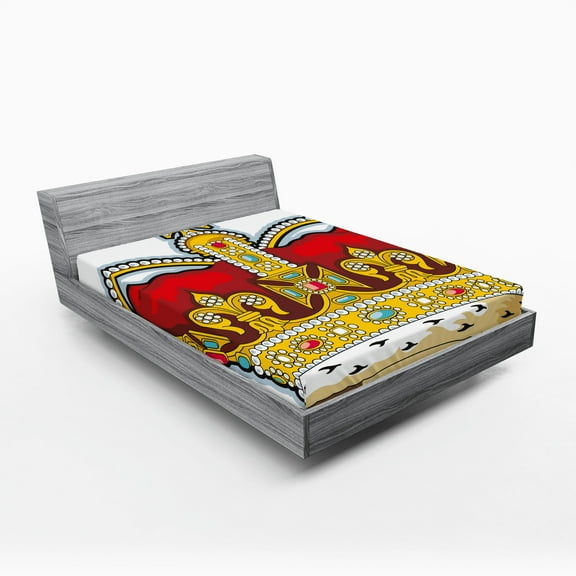 Ambesonne Heraldry Fitted Sheet, Medieval Forms Stones, Queen Size, Ruby Earth Yellow