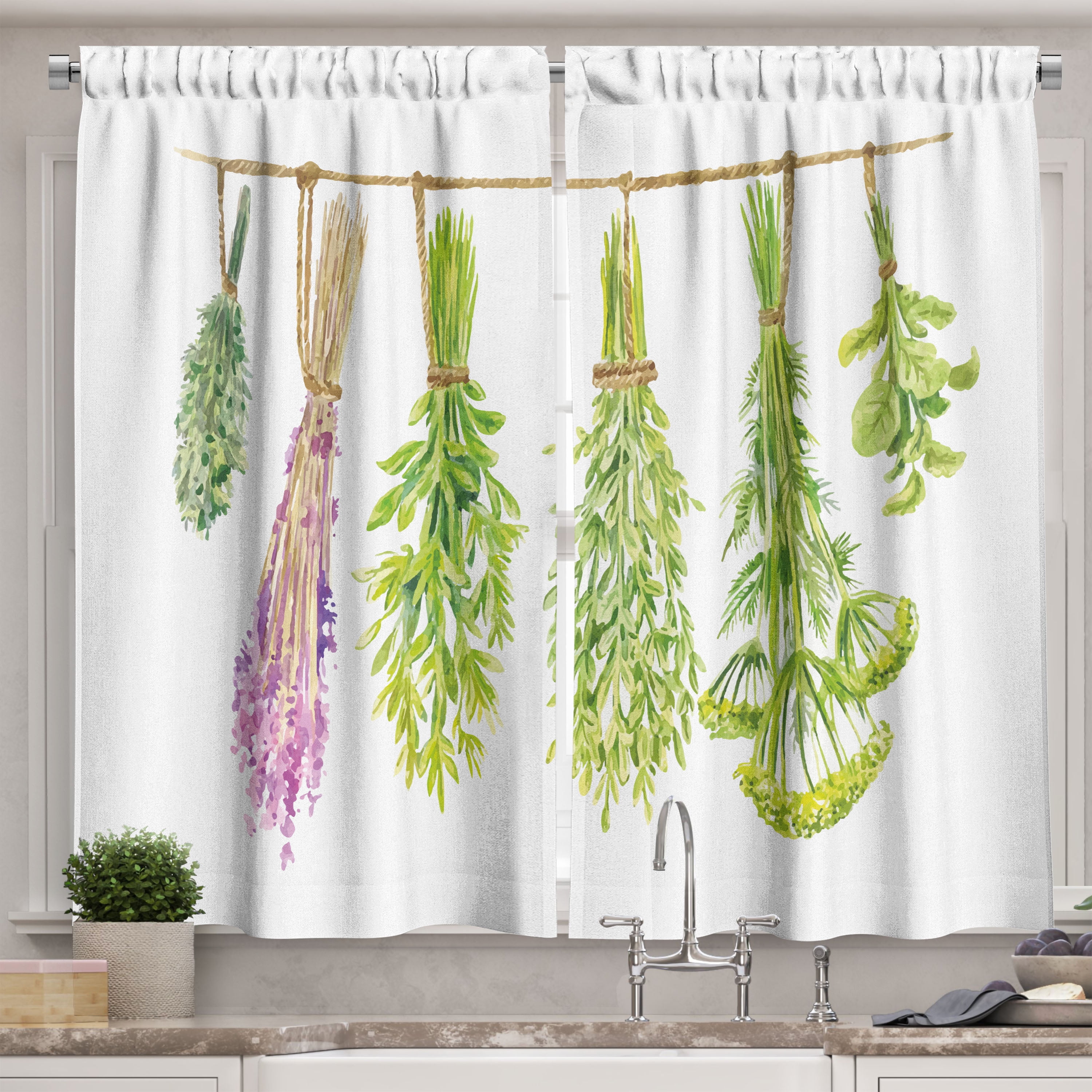 Ambesonne Herb Kitchen Curtains, Hanged Beneficial Plants Dry, 55"x39