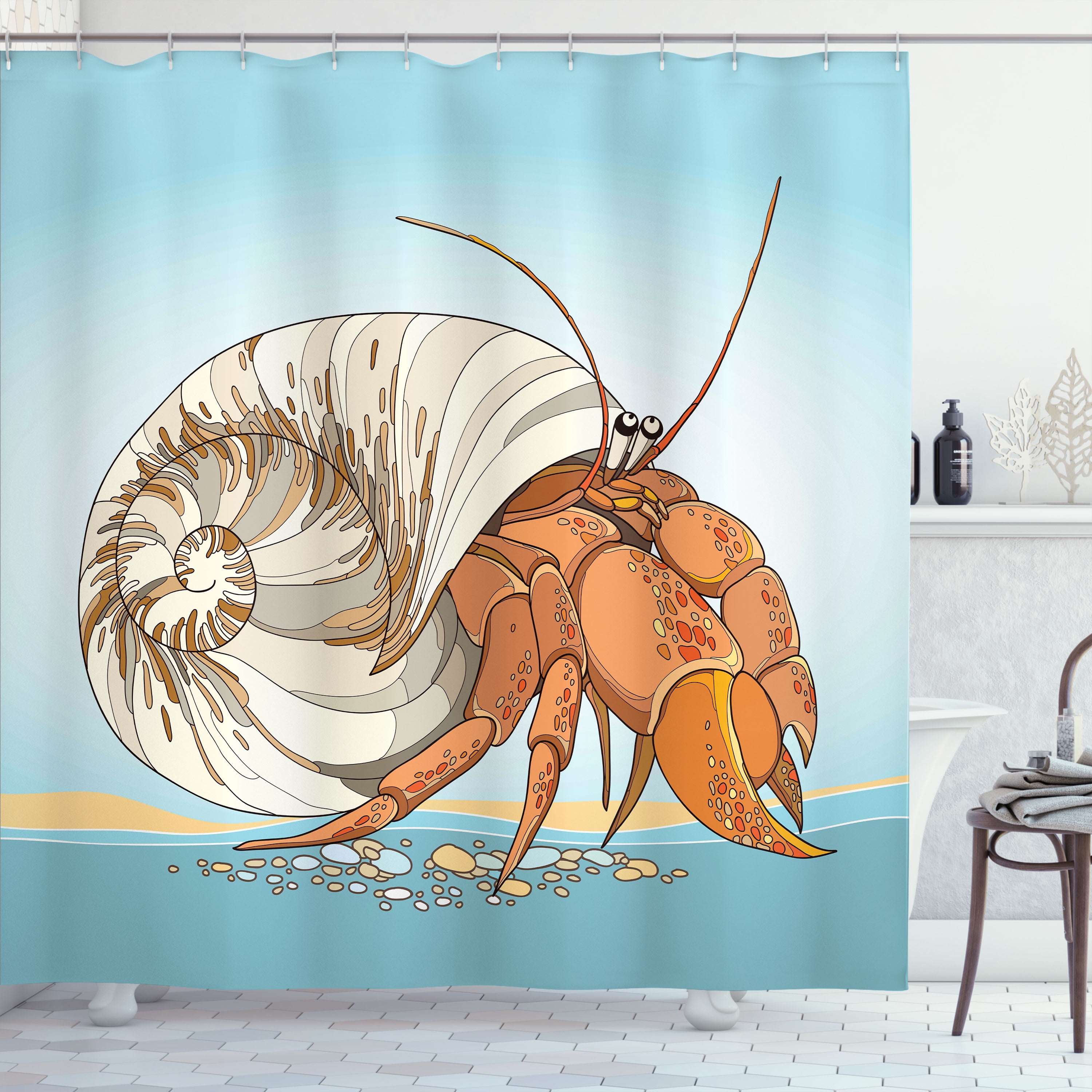 Ambesonne Maryland Crab Print Single Shower Curtain, White