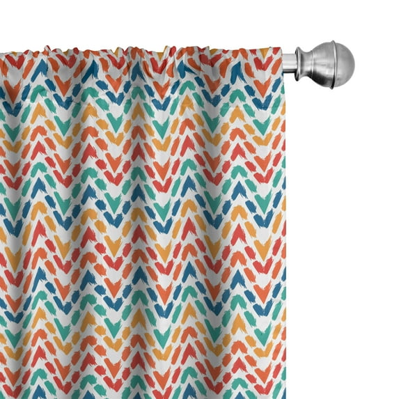 Ambesonne Herringbone Curtains, Chevron Colorful Art, Pair of 28"x84", Petrol Blue Orange Green