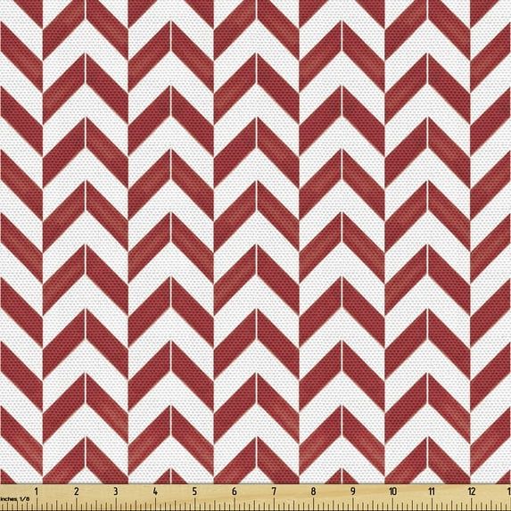 Ambesonne Herringbone Fabric by the Yard Upholstery, Chevrons Arrows Art, 10 Yards, Raspberry and White