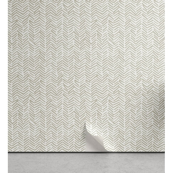 Ambesonne Herringbone Peel & Stick Wallpaper for Home, Hand Drawn Hipster, 13"x100", Tan White