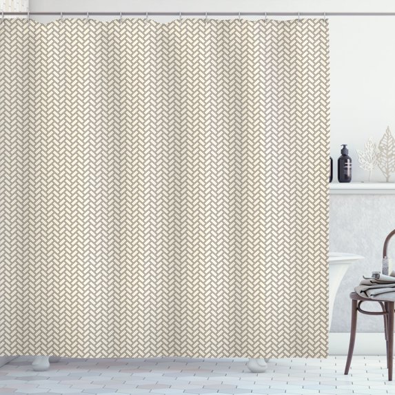 Ambesonne Herringbone Shower Curtain, Minimalist Rectangles, 69"Wx84"L, Eggshell Dark Rosewood
