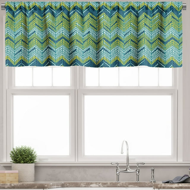 Ambesonne Herringbone Valance Pack of 2, Abstract Wavy Branch, 54"X18", Earth Yellow Night Blue