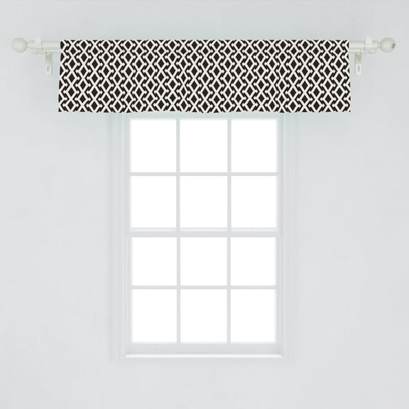Ambesonne Herringbone Window Valance, Ethnic Style Rhombuses, 54" X 12", Ivory and Charcoal Grey