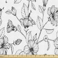 thumbnail image 1 of Ambesonne Hibiscus Fabric by the Yard Upholstery, Monochrome Floral Blossom, 3 Yards, Black Charcoal Grey and White, 1 of 5