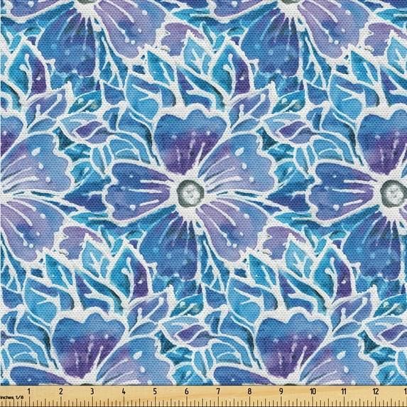 Ambesonne Hibiscus Fabric by the Yard Upholstery, Simple Exotic Pattern Art, 1 Yard, Pale Lavender Sea Blue