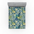 thumbnail image 1 of Ambesonne Hibiscus Fitted Sheet, Geometric Flowers Exotics, Queen Size, Mustard Teal Fern Green, 1 of 5