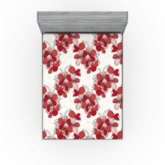 Ambesonne Hibiscus Fitted Sheet, Tropical Jungle Flower Art, Full Size, Dark Pink Pale Pink