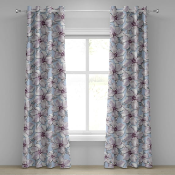 Ambesonne Hibiscus Grommet Curtain, Art of Japan Vibe Flowers, 50"x72", Pale Blue Pale Lavender