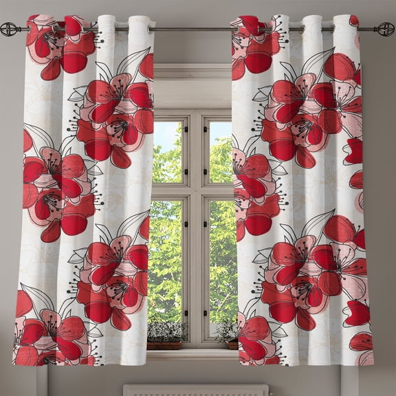 Ambesonne Hibiscus Grommet Curtain, Tropical Jungle Flower Art, 50"x60", Dark Pink Pale Pink