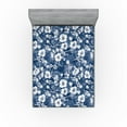 thumbnail image 1 of Ambesonne Hibiscus Pattern Fitted Sheet, Romantic Winter, King Size, Dark Sky Blue and Off White, 1 of 5
