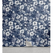 Ambesonne, Hibiscus Pattern Peel & Stick Wallpaper for Home, Romantic Winter, 13"x72", Dark Sky Blue and Off White