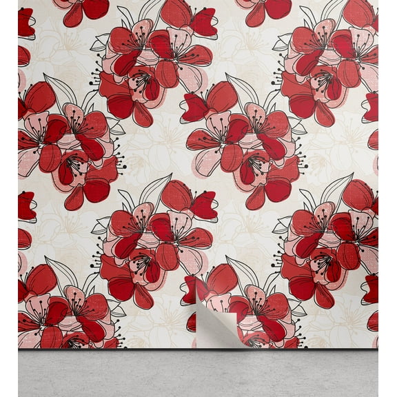 Ambesonne Hibiscus Peel & Stick Wallpaper for Home, Tropical Jungle Flower Art, 13"x36", Dark Pink Pale Pink