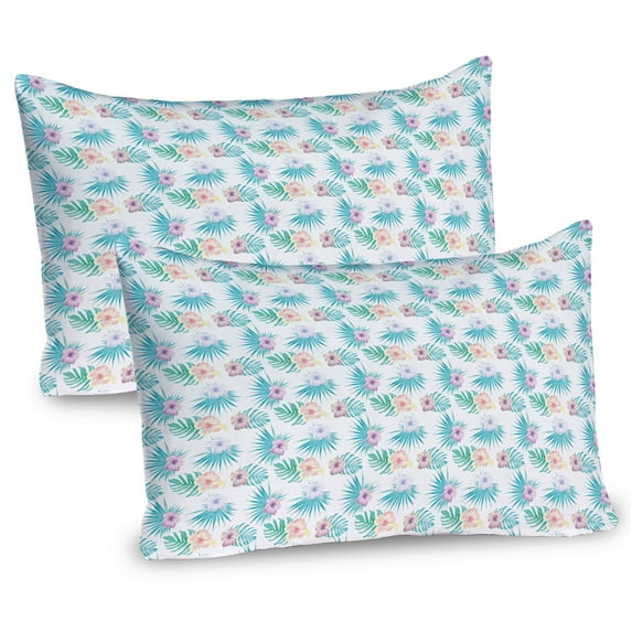 Ambesonne Hibiscus Pillow Sham 2 Pack, Summer Botanic Blossoms, 30"x20", Violet Turquoise
