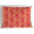 thumbnail image 1 of Ambesonne Hibiscus Pillow Sham, Grunge Petal Silhouettes, 36" X 20", Vermilion Orange Ivory, 1 of 2