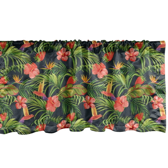 Ambesonne Hibiscus Window Valance, Banana Leaves Strawberry, 54" X 12", Multicolor