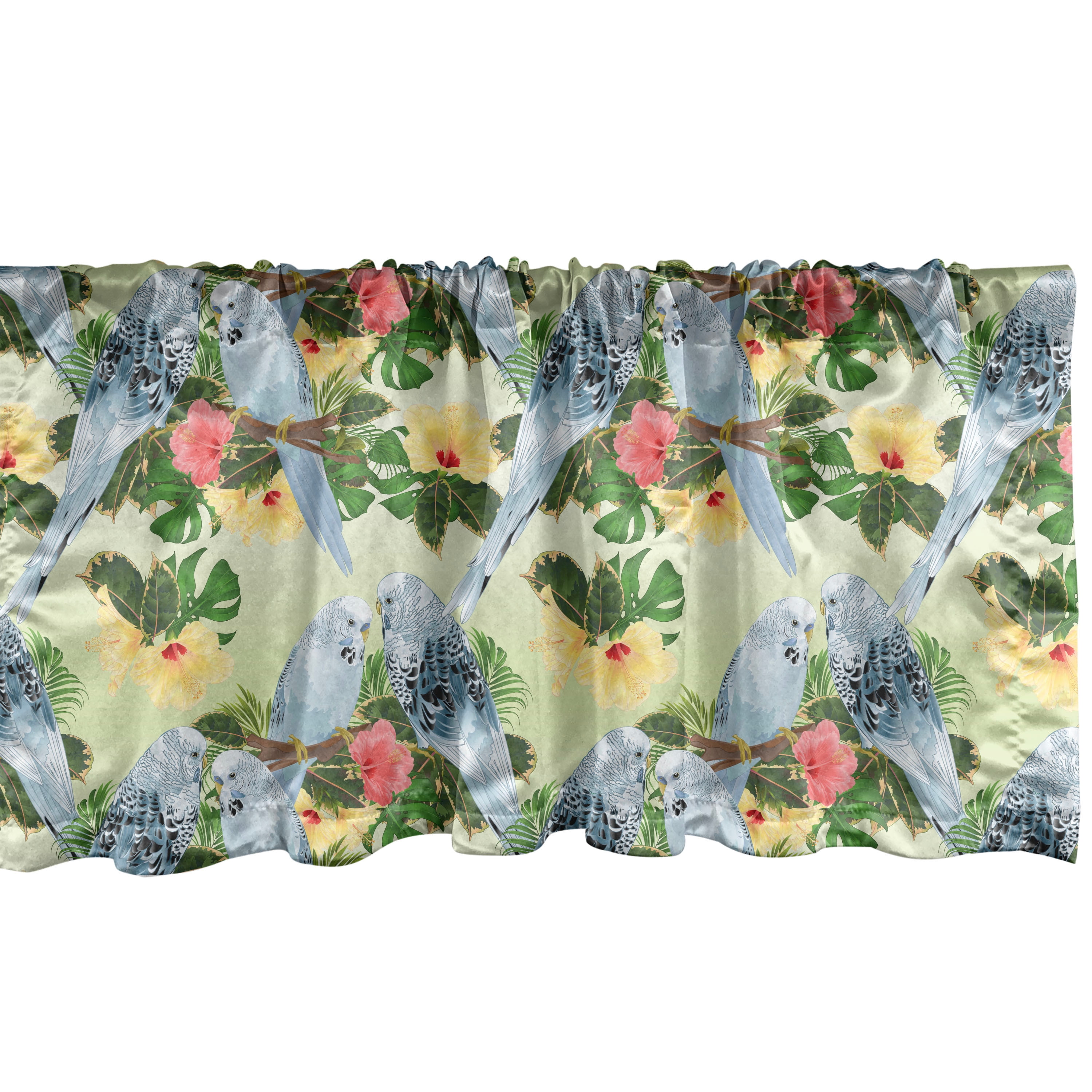 Multicolor Floral Birds Satin Polyester Rod Pocket Valance