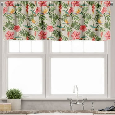 Ambesonne Hibiscus Window Valance, Endemic Hummingbirds Leaf, 54" X 12", Pale Tan Coral