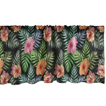Ambesonne Hibiscus Window Valance, Palm Tree and Flowers, 54" X 18", Multicolor