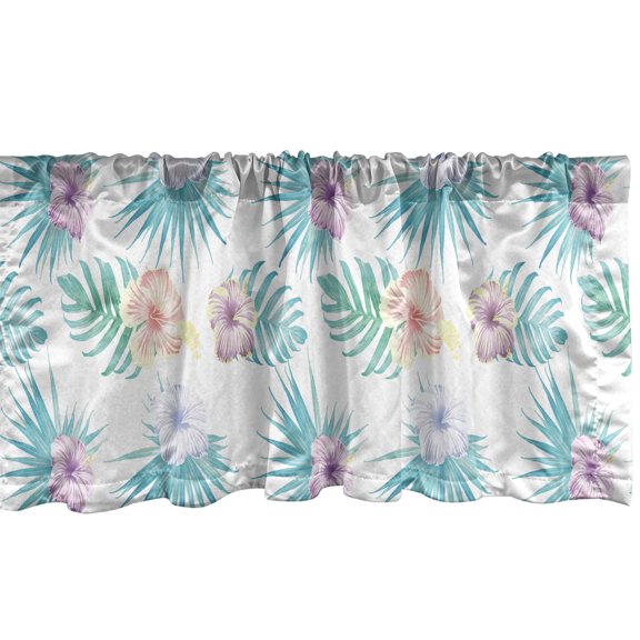 Ambesonne Hibiscus Window Valance, Summer Botanic Blossoms, 54" X 18", Violet Turquoise