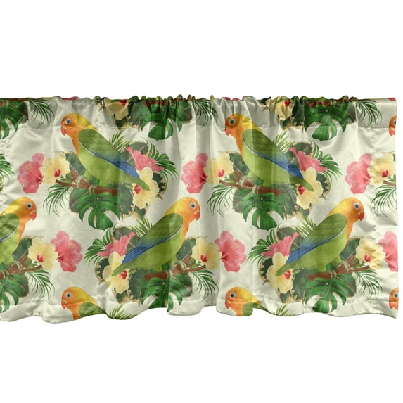 Ambesonne Hibiscus Window Valance, Tropical Floral Parrot, 54" X 18", Multicolor