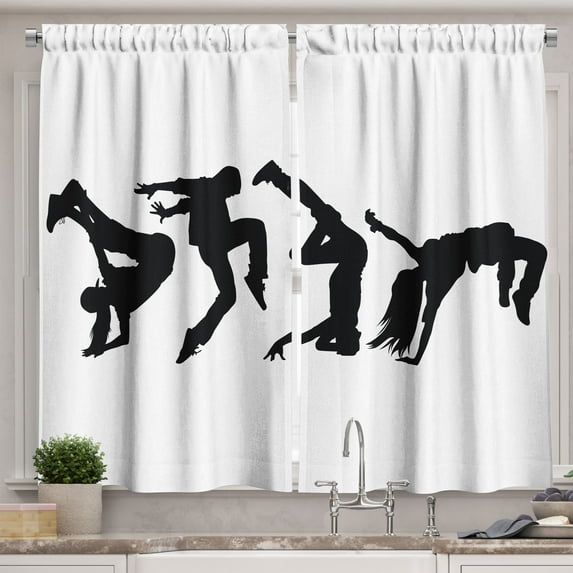 Ambesonne Hip Hop Kitchen Curtains, Woman Hand Glide Move, 55"x39", Black and White