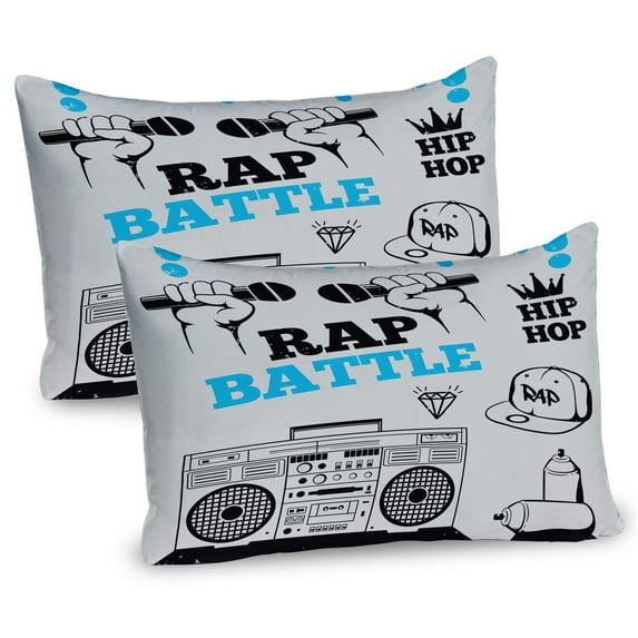 Ambesonne Hip Hop Pillow Sham 2 Pack, Freestyle Rap Duel, 26"x20", Azure Blue Pale Grey