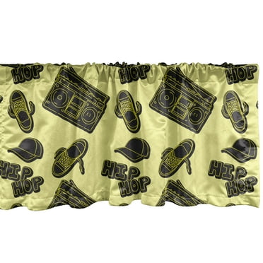 Ambesonne Hip Hop Window Valance, Subculture Theme Print, 54" X 18", Pale Yellow Yellow