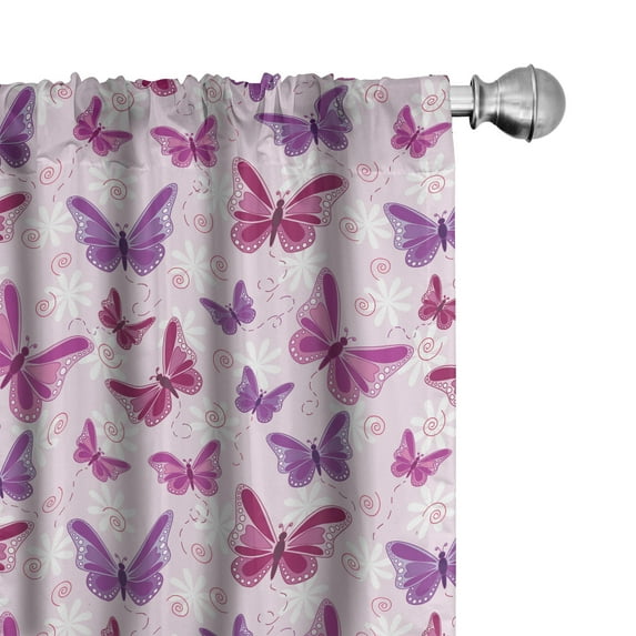 Ambesonne Hippie Curtains, Butterflies Colors, Pair of 28"x63", Pink Purple