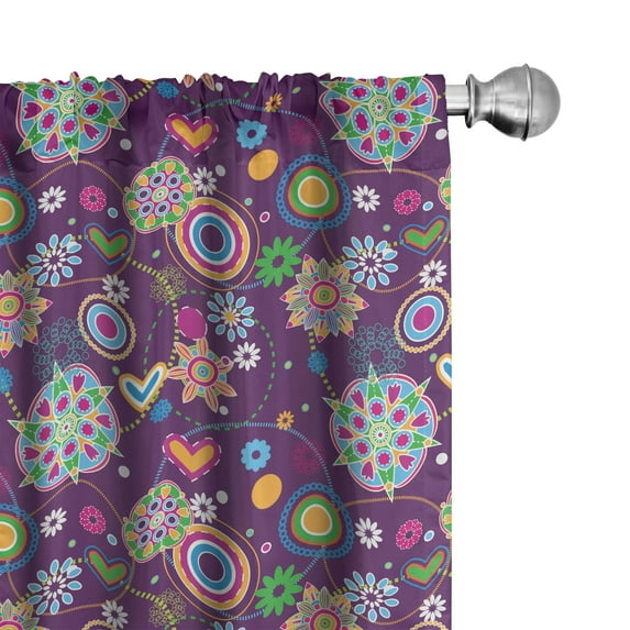 Ambesonne Hippie Curtains, Sixties Inspirations, Pair of 28"x84", Multicolor