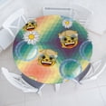 thumbnail image 1 of Ambesonne Hippie Emoji Fitted Round Tablecloth, Retro Fractals Kitty, 45"- 56" Diameter, Multicolor Mustard and White, 1 of 5