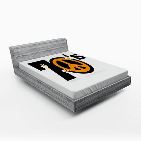 Ambesonne Hippie Fitted Sheet, 70's Peace Daisies, Full Size, Black Marigold White