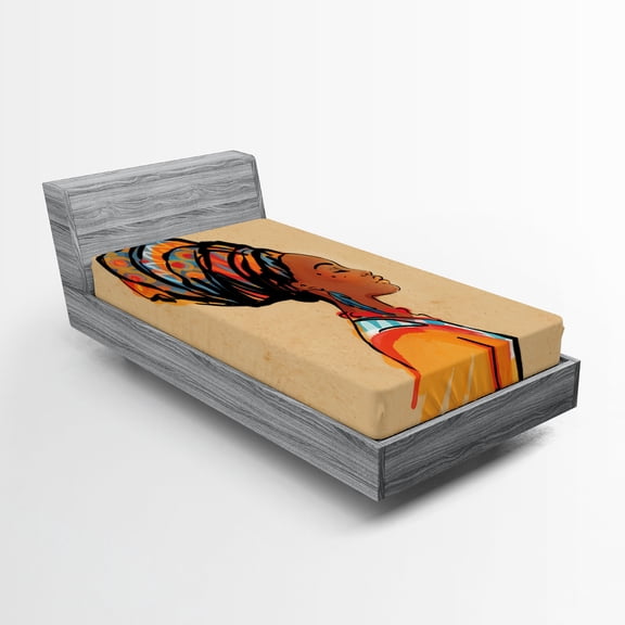 Ambesonne Hippie Fitted Sheet, Exotic Feather, Twin XL Size, Caramel and Marigold