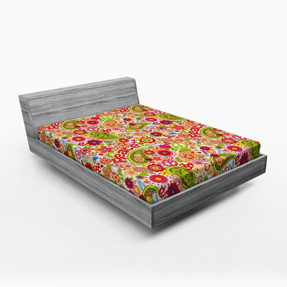 Ambesonne Hippie Fitted Sheet, Mushrooms Poppies, Queen Size, Multicolor