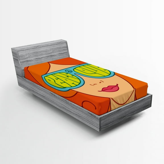 Ambesonne Hippie Fitted Sheet, Red Hair Girl Love Peace, Twin XL Size, Multicolor