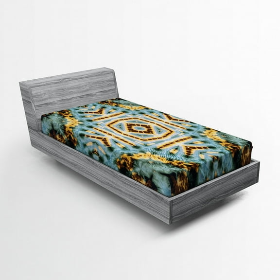 Ambesonne Hippie Fitted Sheet, Tie Dye Grunge, Twin XL Size, Yellow and Blue