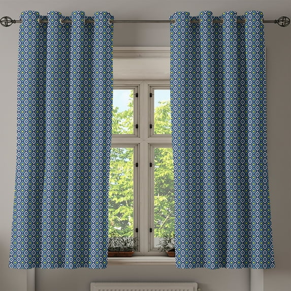 Ambesonne Hippie Grommet Curtain, Abstract Leaf Form Spots, 50" x 63", Dark Blue Yellow White